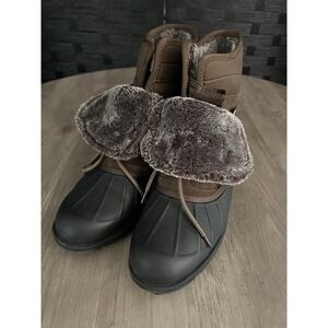 Baretraps Jadyn‎ Duck Rain Boots Womens 7.5 M Lace-up Gray & Brown New w/o Box
